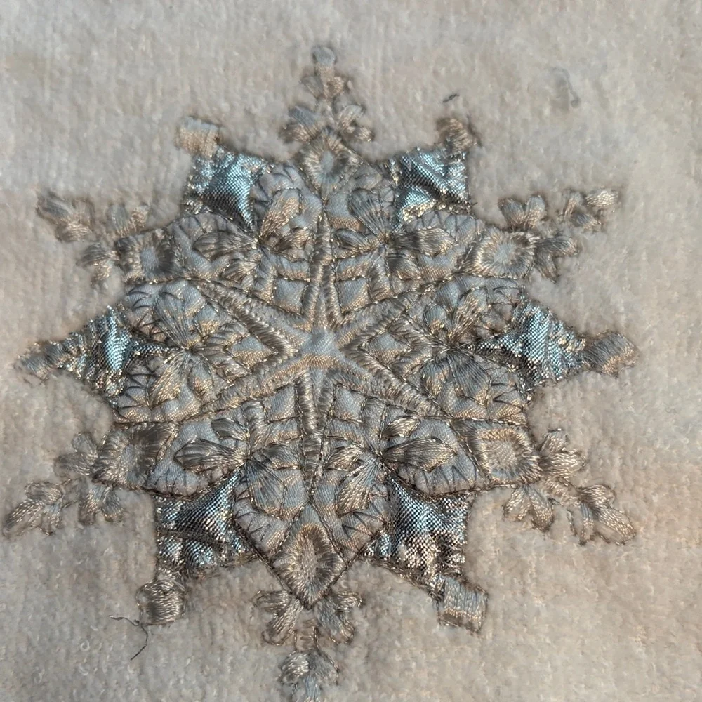 White and silver Snowflake Embroidered hand Towel